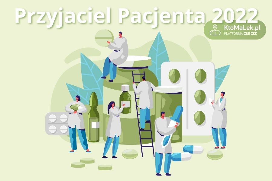 Grafika z okazji wyników plebiscytu na Przyjaciela Pacjenta roku 2022.